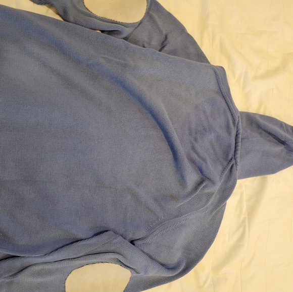 Mens cotton knit sweater hoodie zip up Medium navy Blue leather patch - Picture 5 of 5